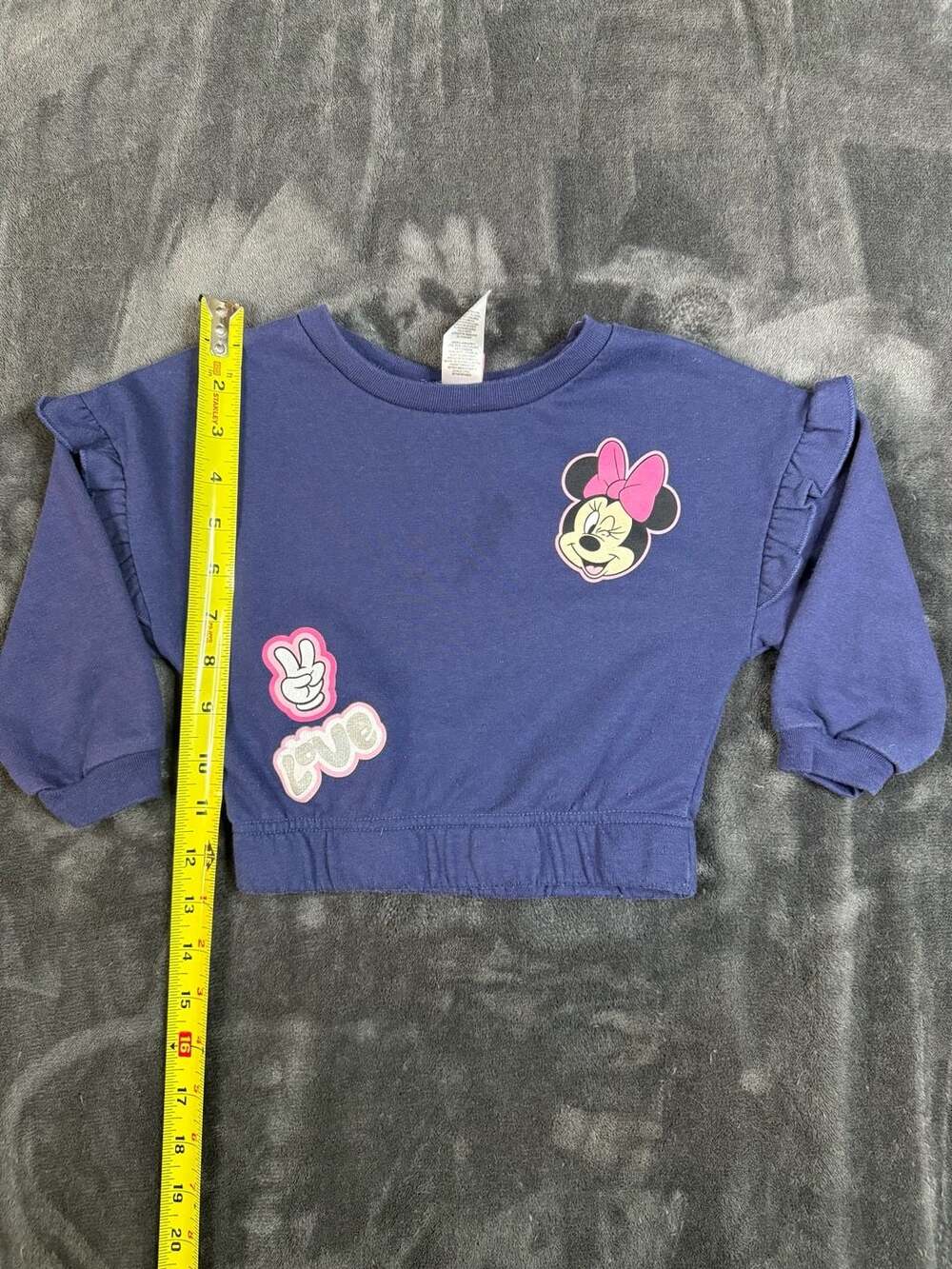 Kids Disney Minnie Mouse Sweatshirt Size 3T Blue Graphic Ruffle Sleeves#134